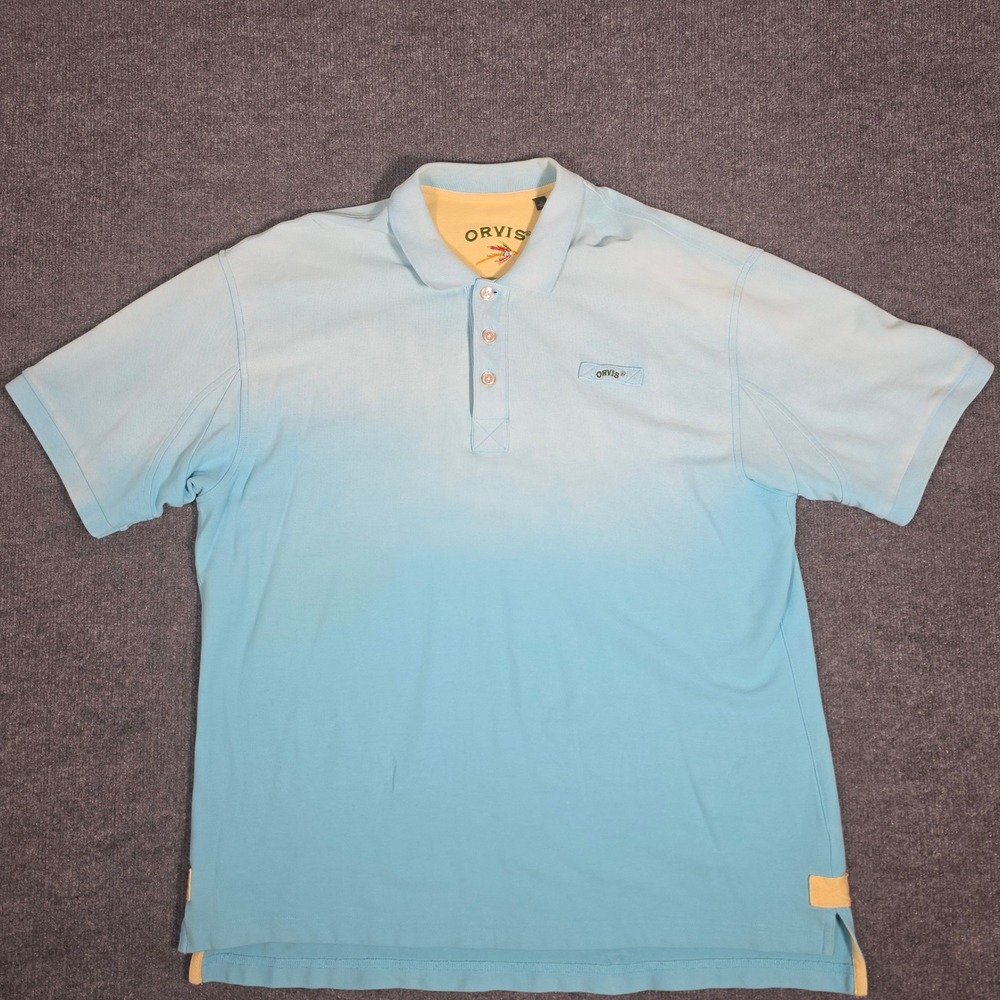 Orvis Mens XL Blue Ombre‎ Cotton Pique Short Sleeve Polo Shirt 2KY0